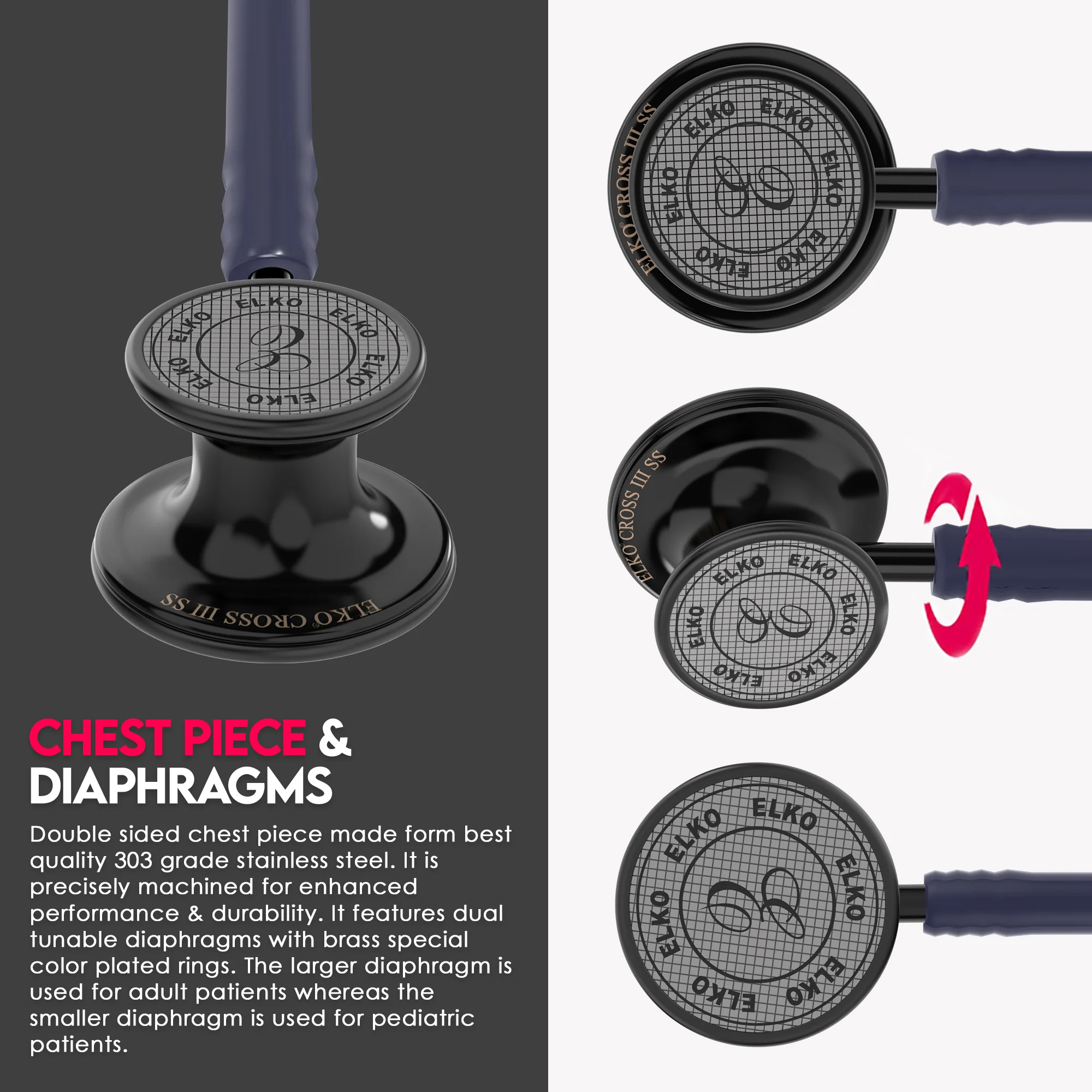ELKO CROSS III SS Stainless Steel Stethoscope - Black Edition - Image 14