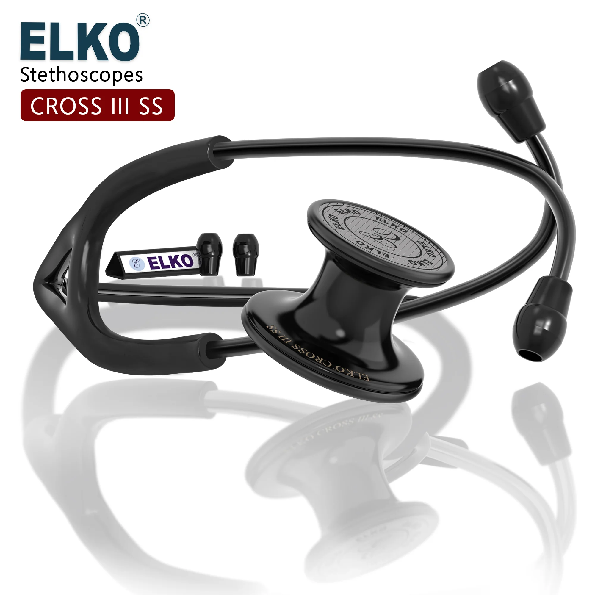 ELKO CROSS III SS Stainless Steel Stethoscope - Black Edition - Image 3