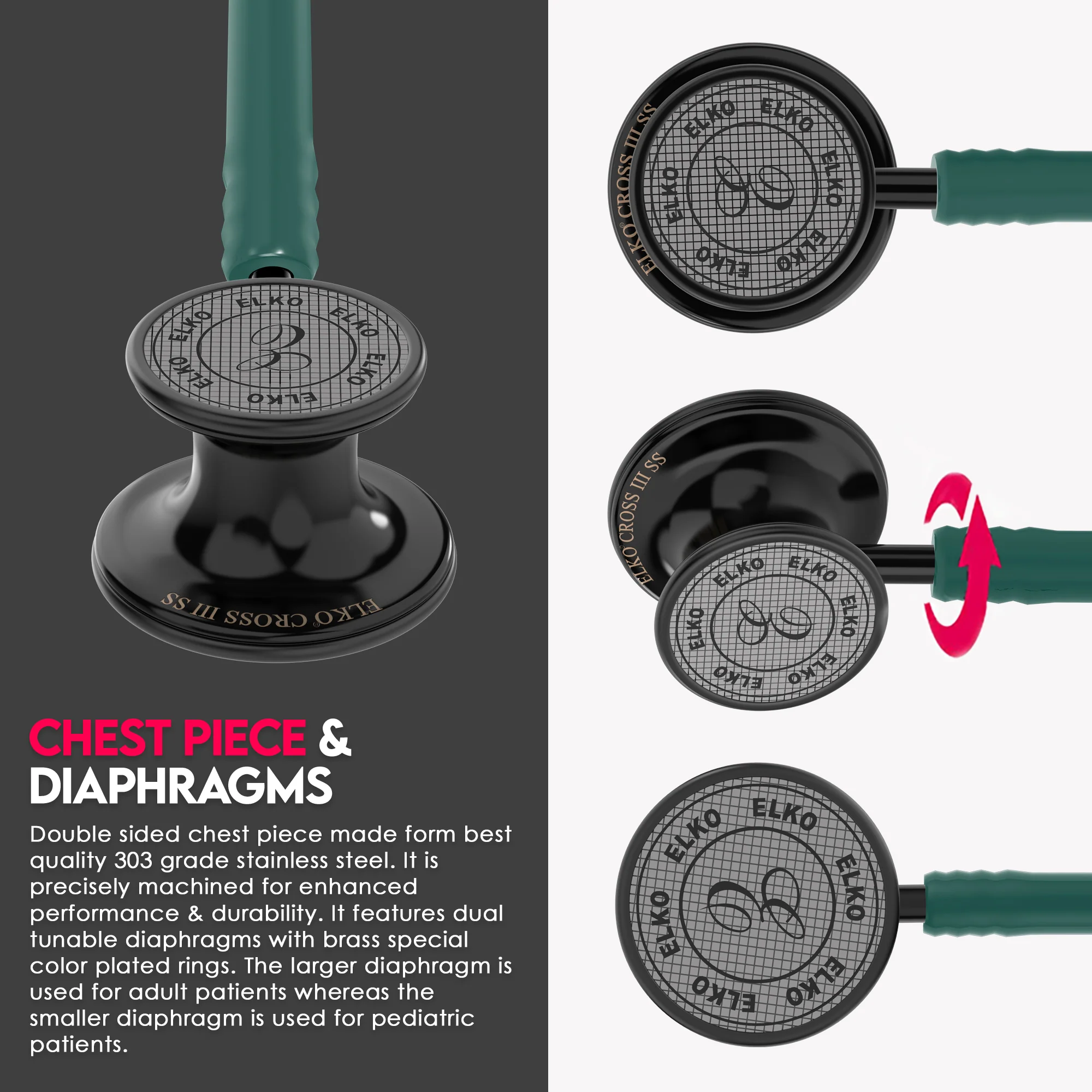 ELKO CROSS III SS Stainless Steel Stethoscope - Black Edition - Image 31