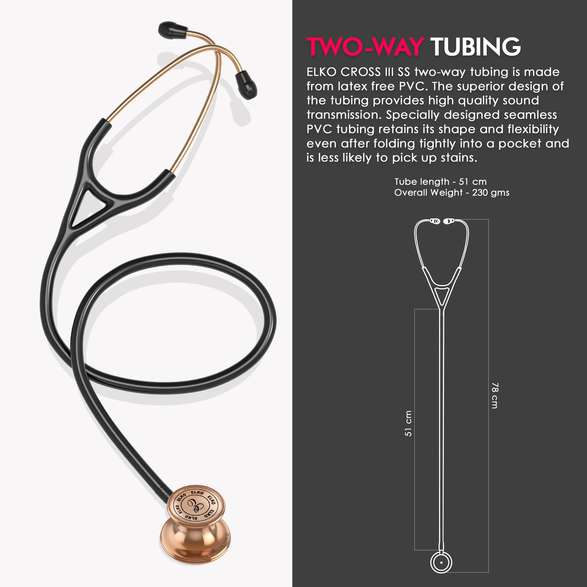 ELKO CROSS III SS Stainless Steel Stethoscope - Rose Gold - Image 15