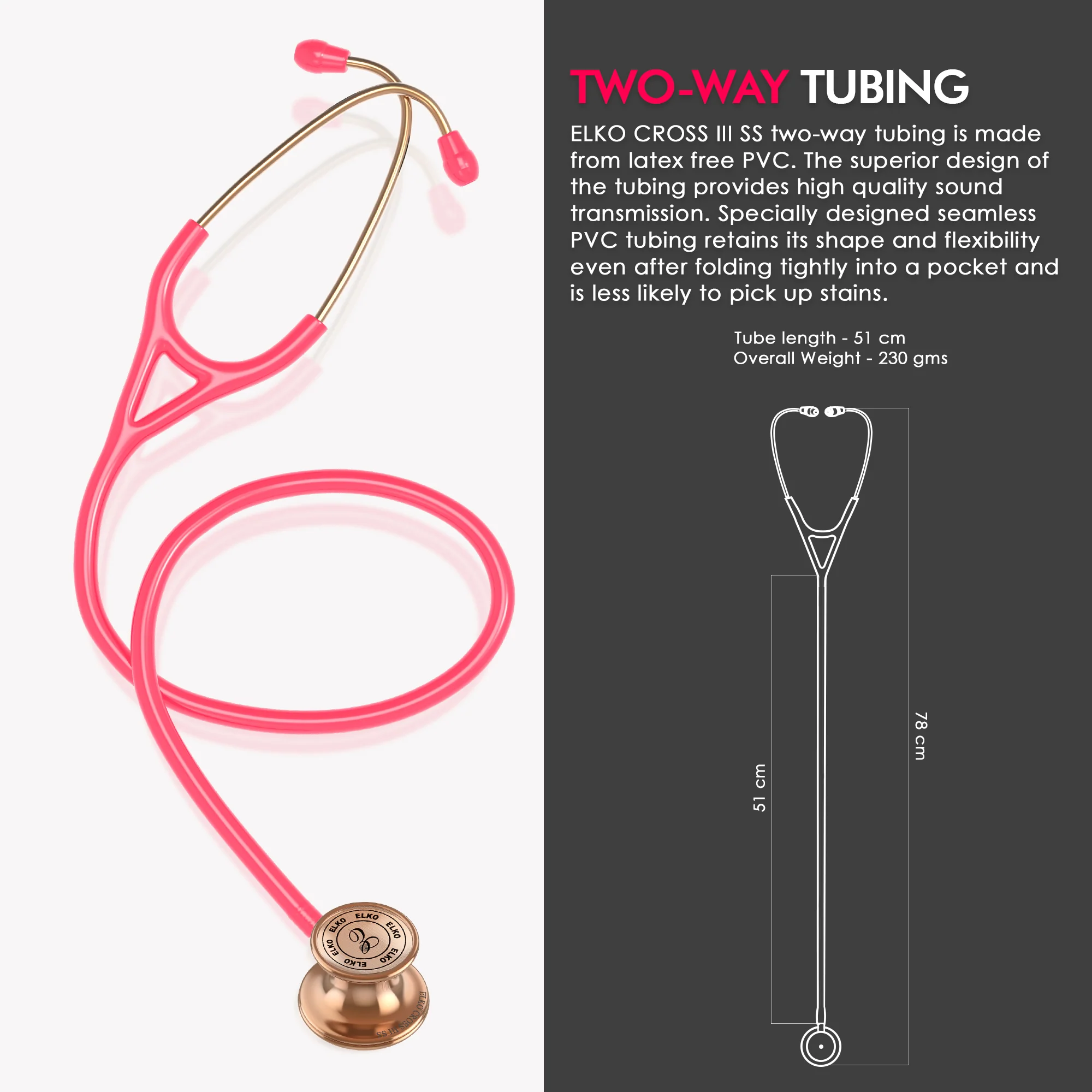 ELKO CROSS III SS Stainless Steel Stethoscope - Rose Gold - Image 48