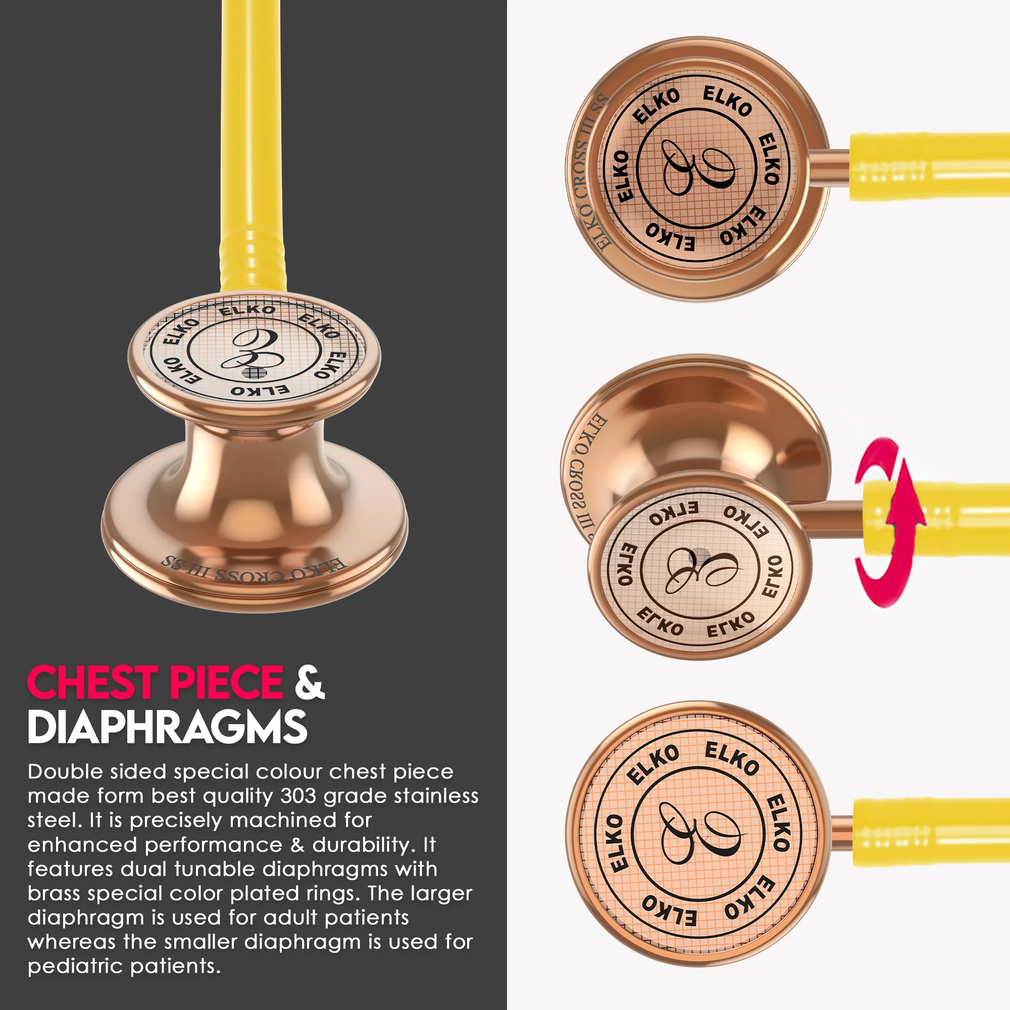 ELKO CROSS III SS Stainless Steel Stethoscope - Rose Gold - Image 62