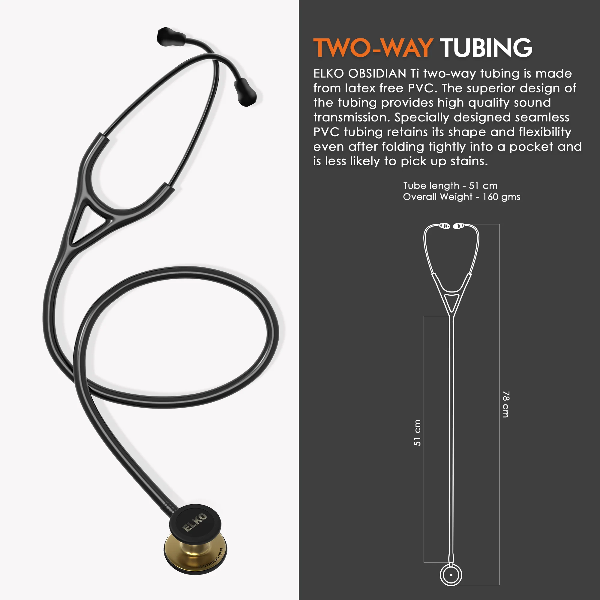ELKO OBSIDIAN Series Titanium Stethoscope – French Gold Edition / Black Tubing - Image 5