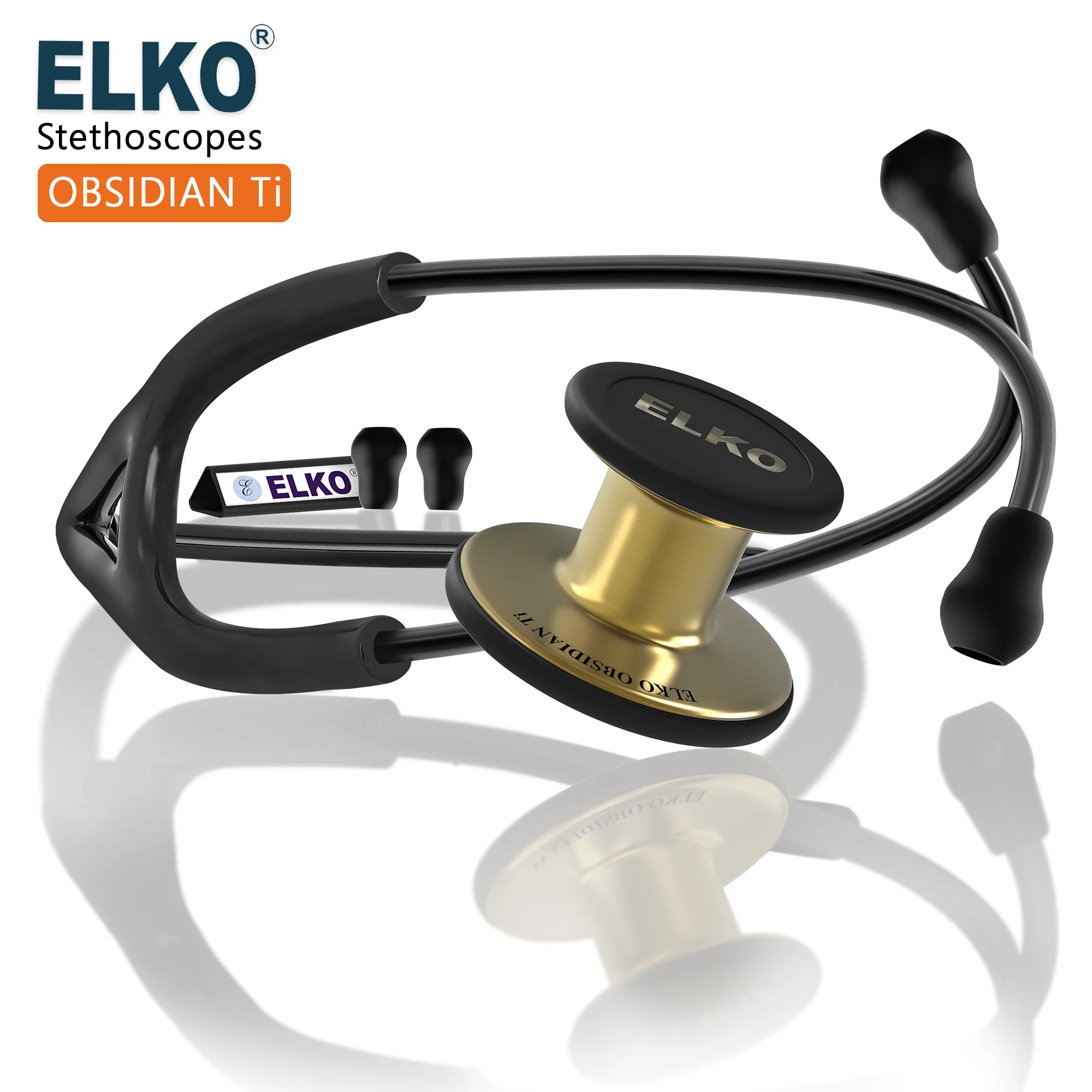 ELKO OBSIDIAN Series Titanium Stethoscope – French Gold Edition / Black Tubing - Image 7