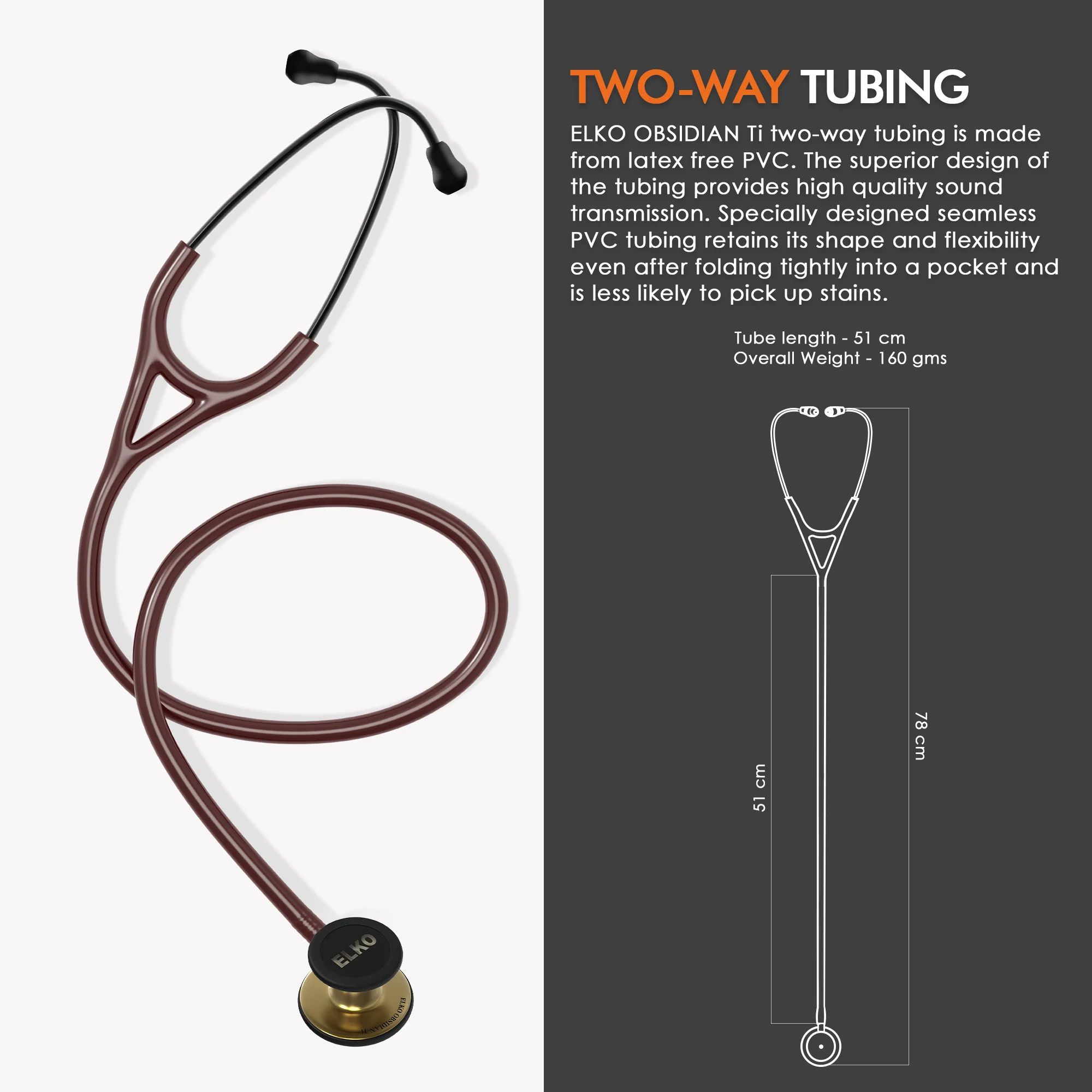 ELKO OBSIDIAN Series Titanium Stethoscope – French Gold Edition / Brown Tubing - Image 5