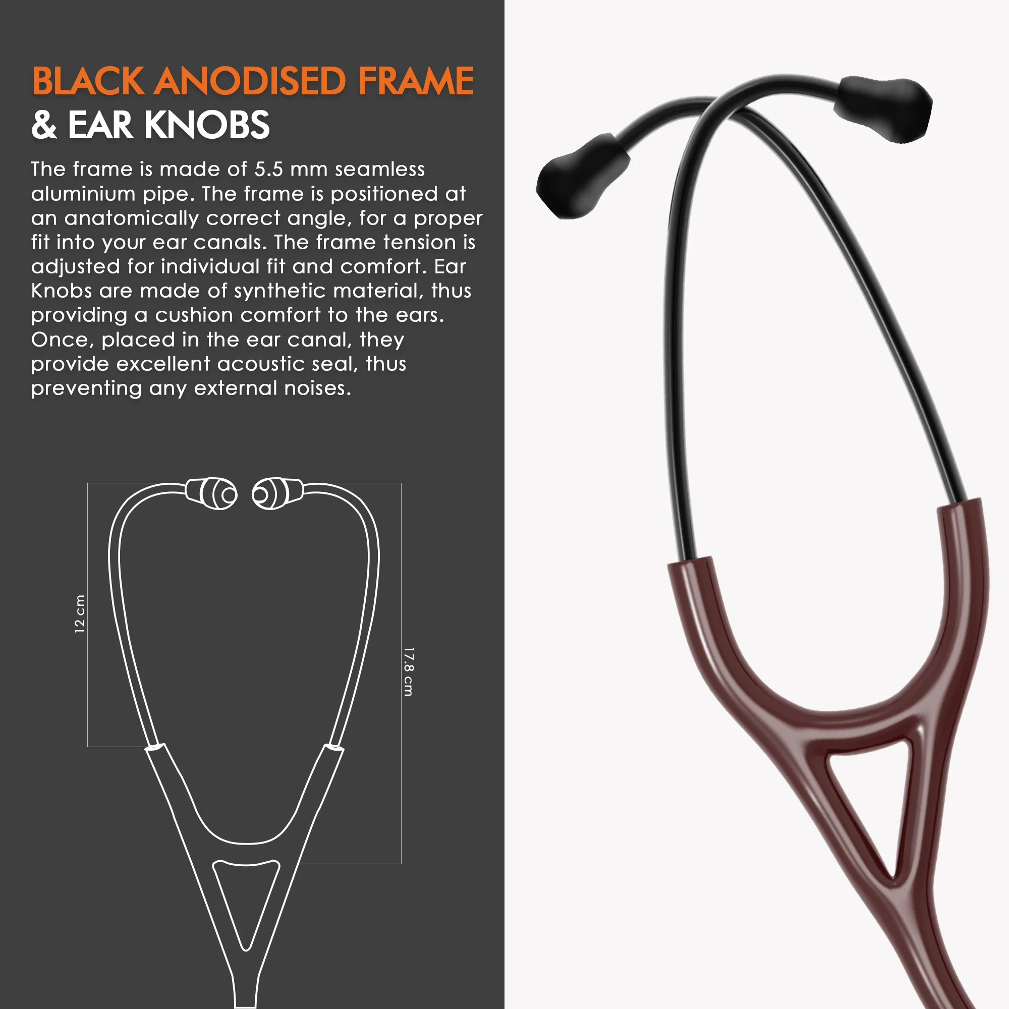 ELKO OBSIDIAN Series Titanium Stethoscope – French Gold Edition / Brown Tubing - Image 6