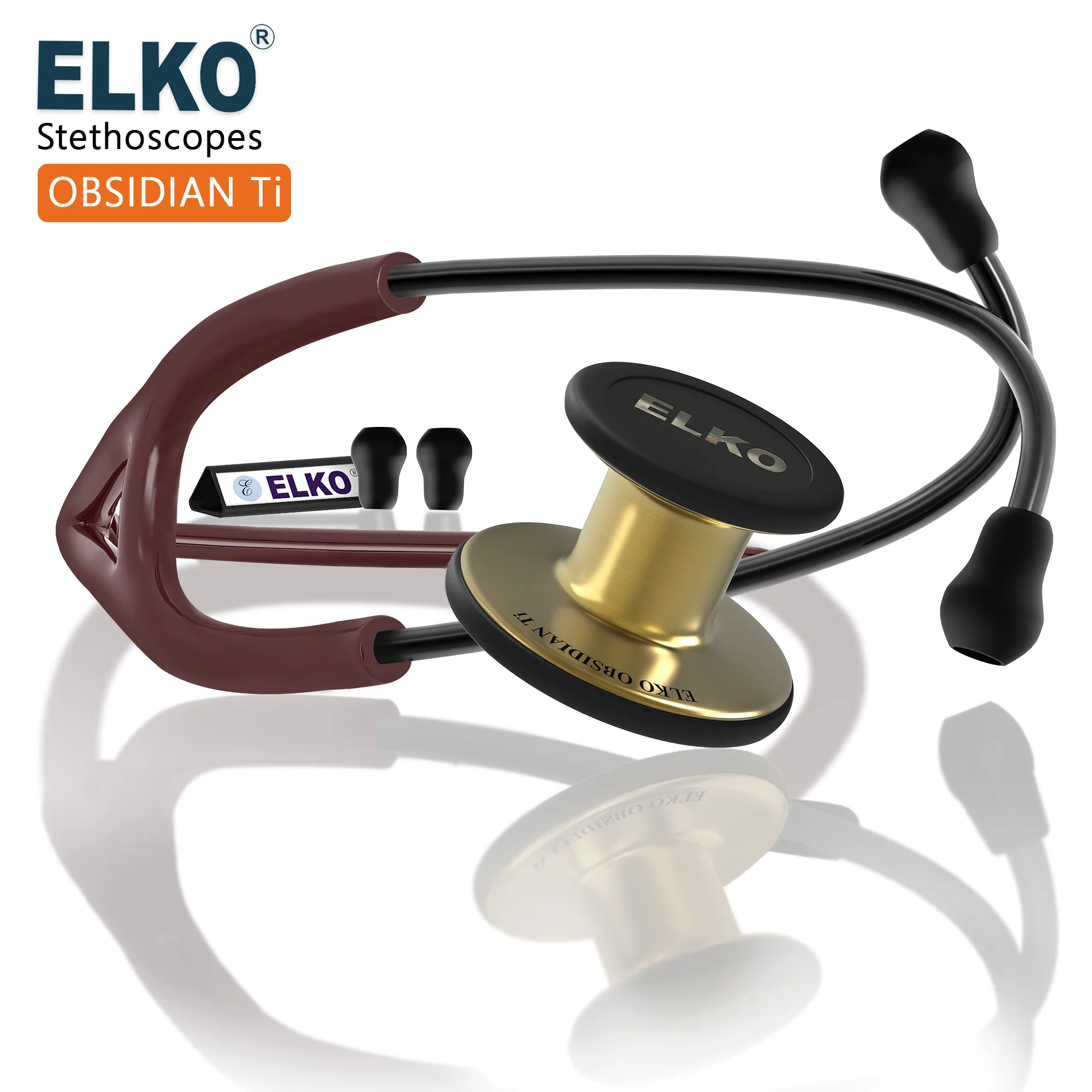 ELKO OBSIDIAN Series Titanium Stethoscope – French Gold Edition / Brown Tubing - Image 7
