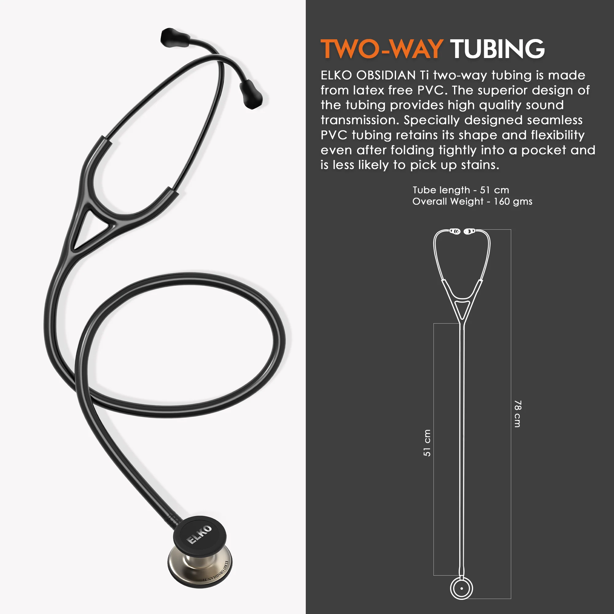 ELKO OBSIDIAN Series Titanium Stethoscope– Natural Edition / Black Tubing - Image 5