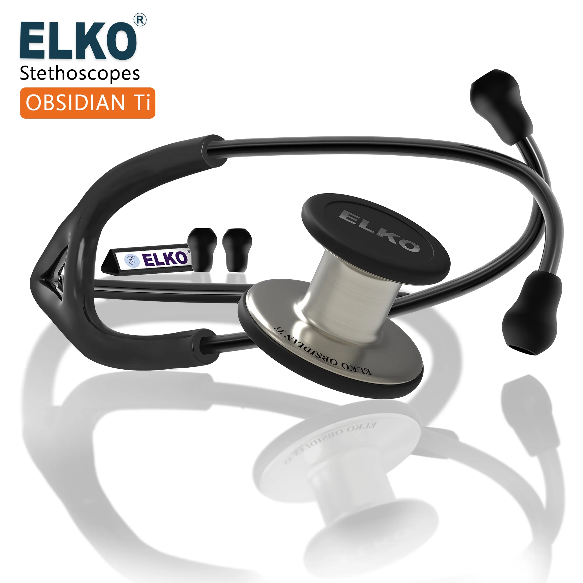 ELKO OBSIDIAN Series Titanium Stethoscope– Natural Edition / Black Tubing - Image 7