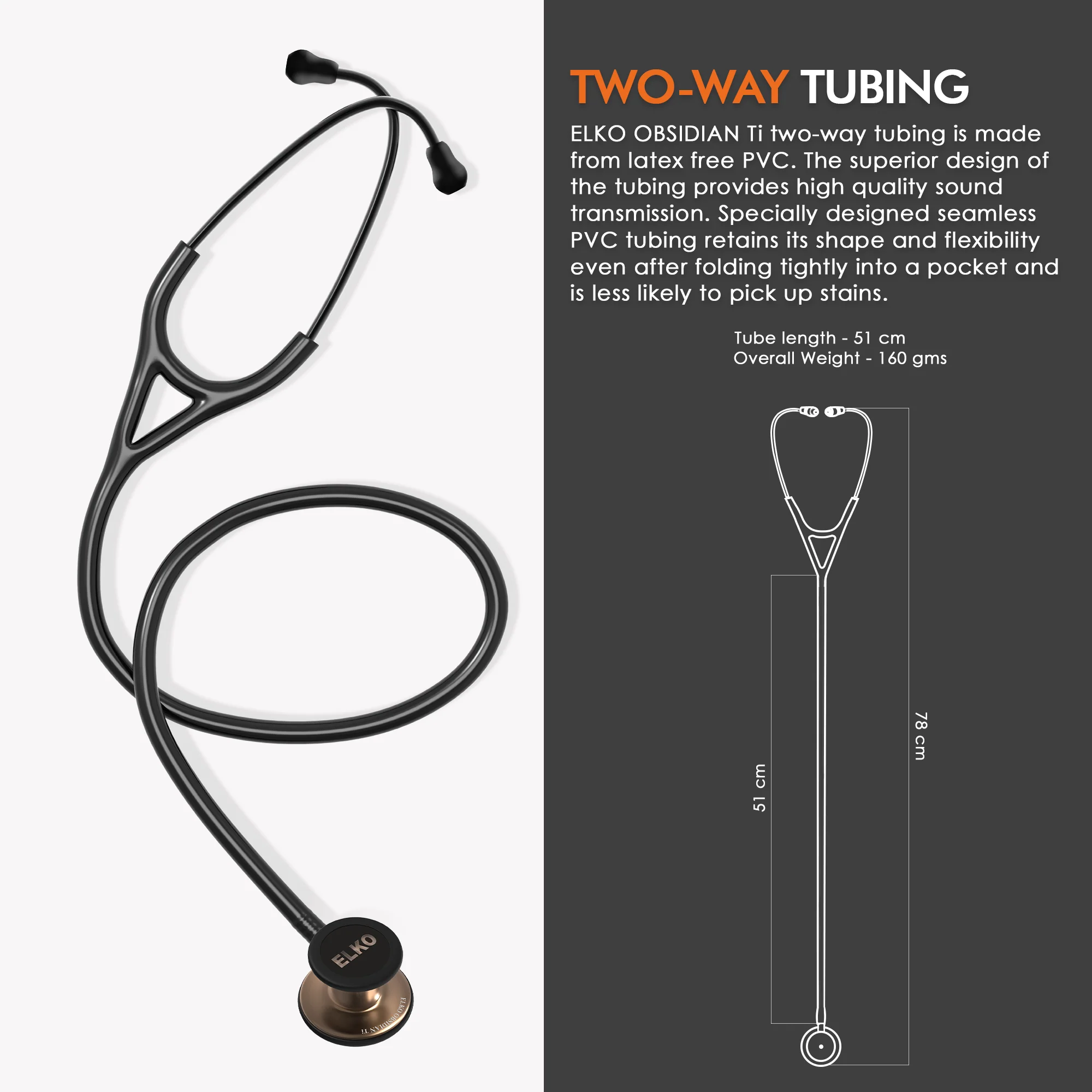 ELKO OBSIDIAN Series Titanium Stethoscope – Rose Gold Edition / Black Tubing - Image 5