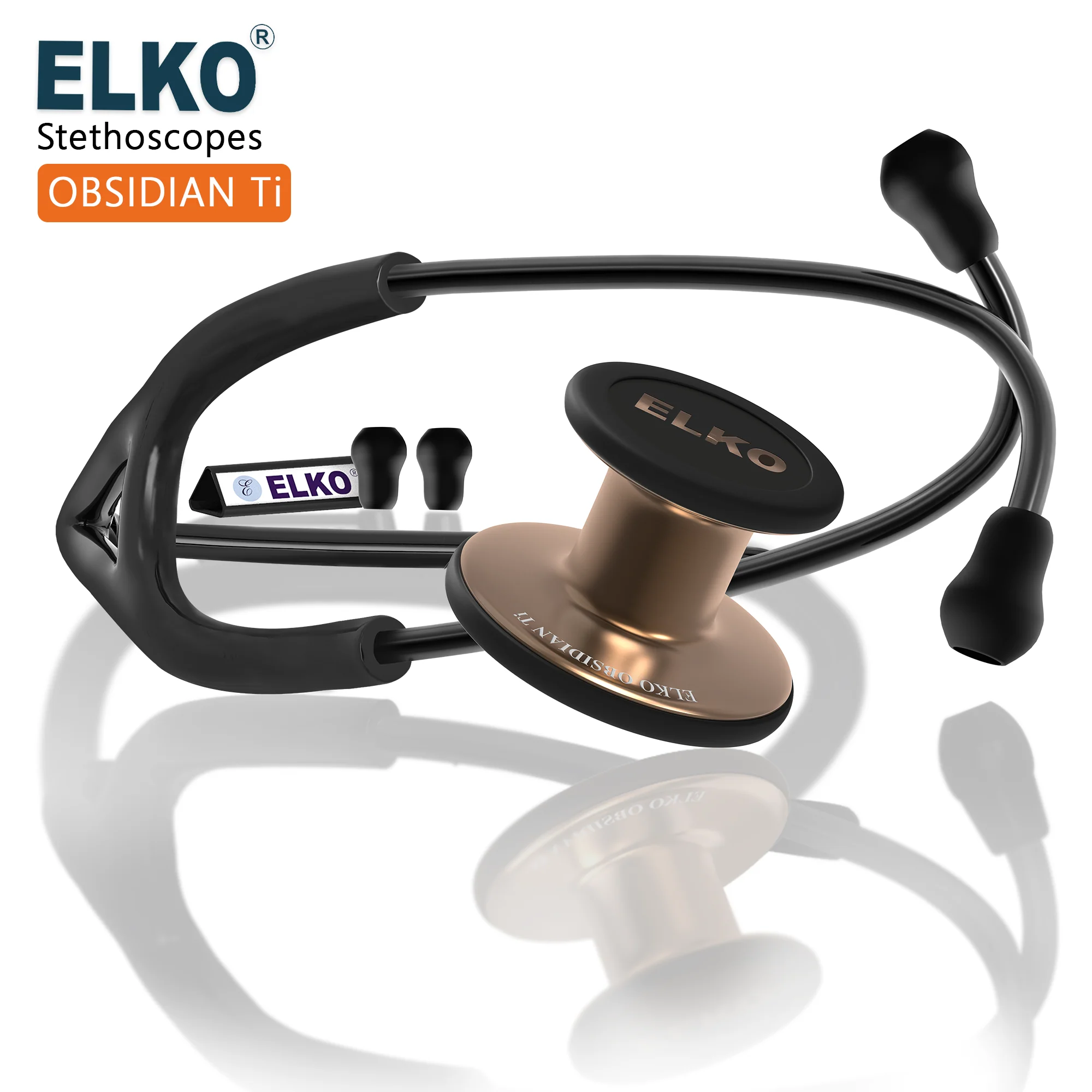 ELKO OBSIDIAN Series Titanium Stethoscope – Rose Gold Edition / Black Tubing - Image 7