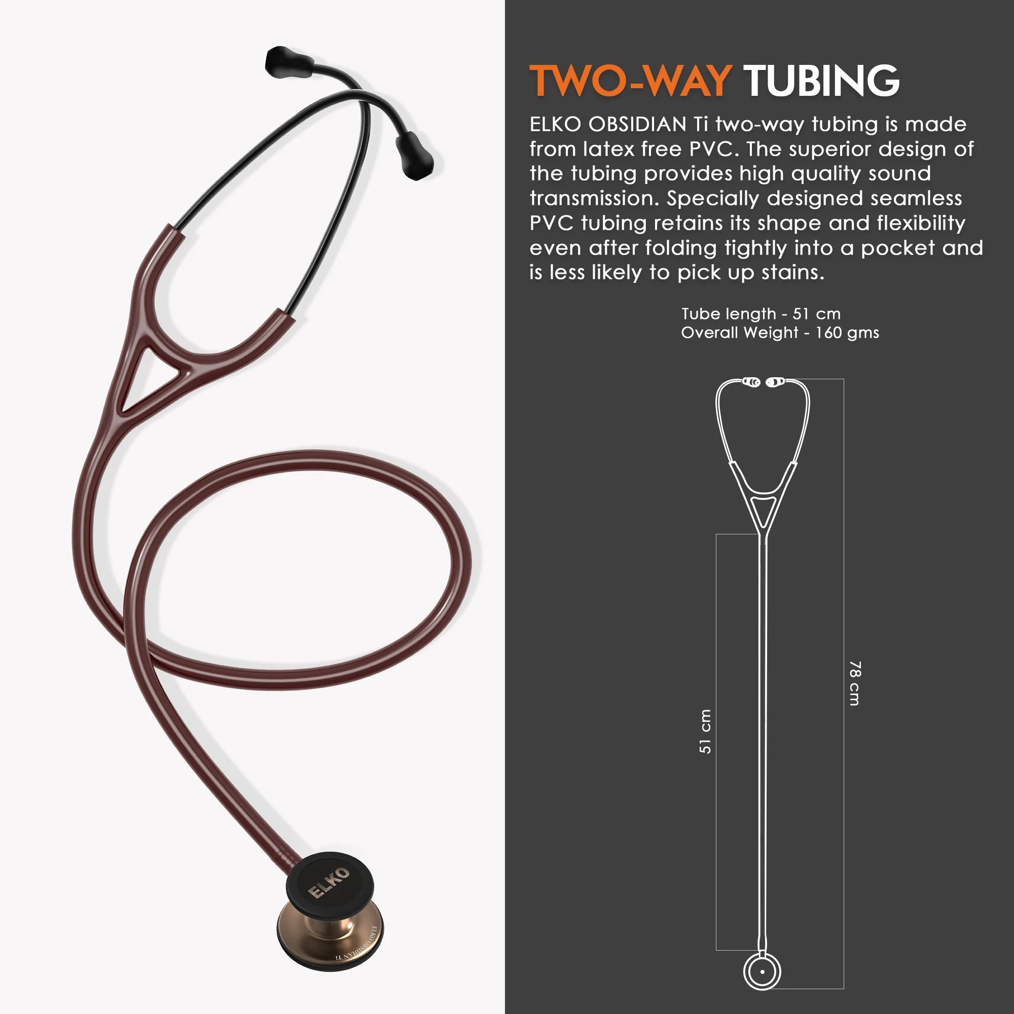 ELKO OBSIDIAN Series Titanium Stethoscope – Rose Gold Edition / Brown Tubing - Image 5