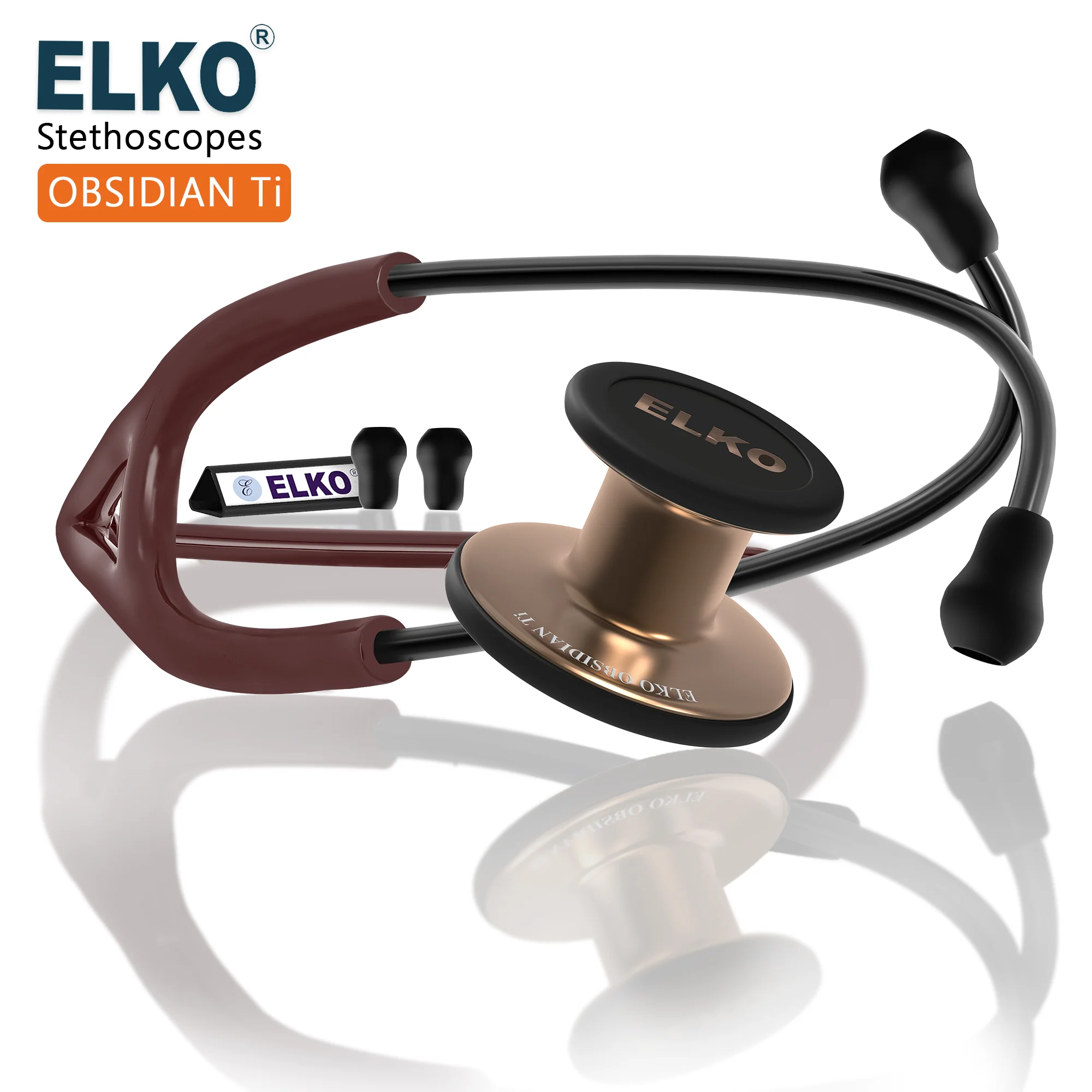 ELKO OBSIDIAN Series Titanium Stethoscope – Rose Gold Edition / Brown Tubing - Image 7