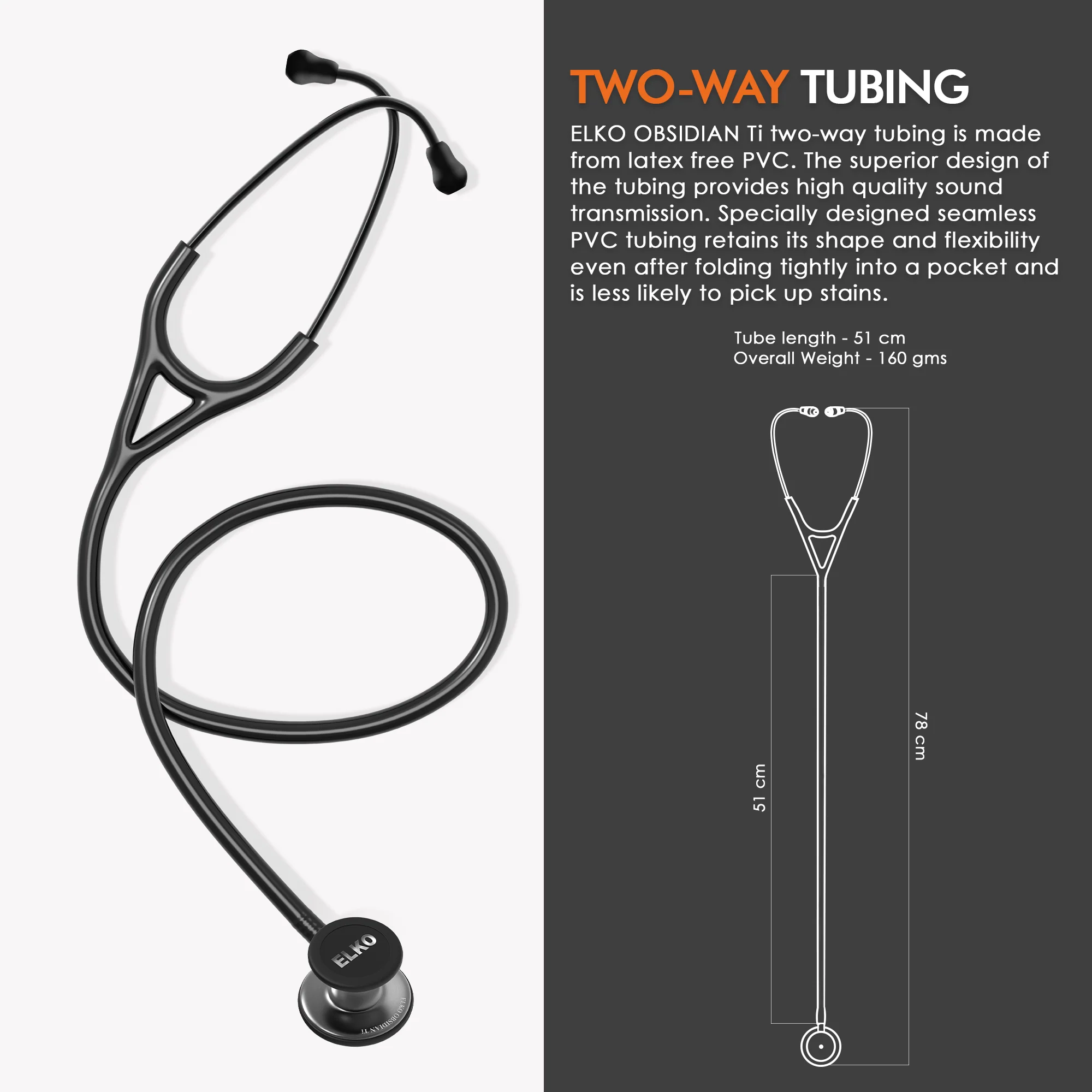 ELKO OBSIDIAN Series Titanium Stethoscope – Smoke Grey Edition / Black Tubing - Image 4