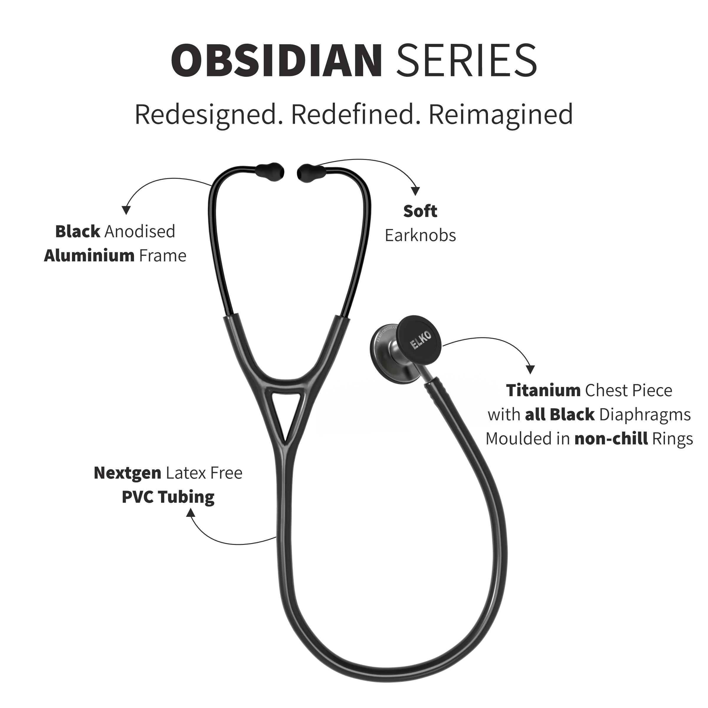 ELKO OBSIDIAN Series Titanium Stethoscope – Smoke Grey Edition / Black Tubing - Image 5