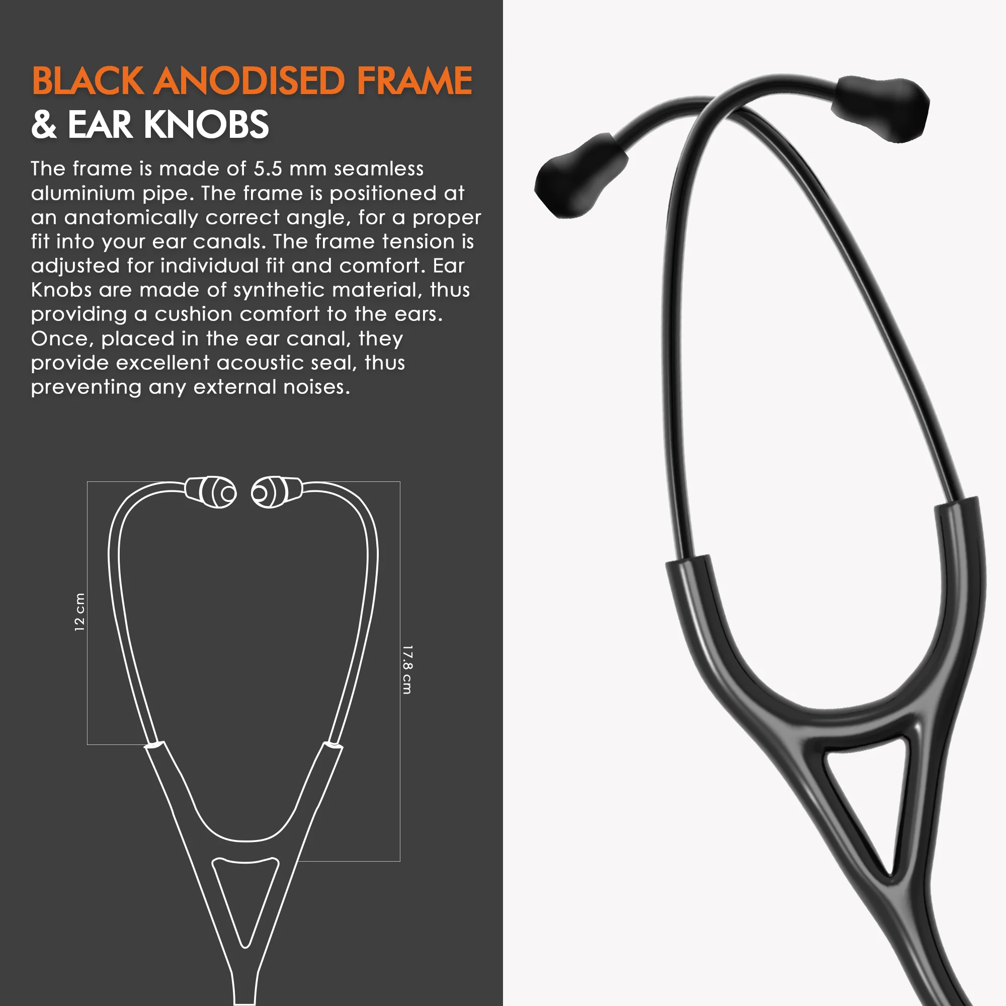 ELKO OBSIDIAN Series Titanium Stethoscope – Smoke Grey Edition / Black Tubing - Image 6