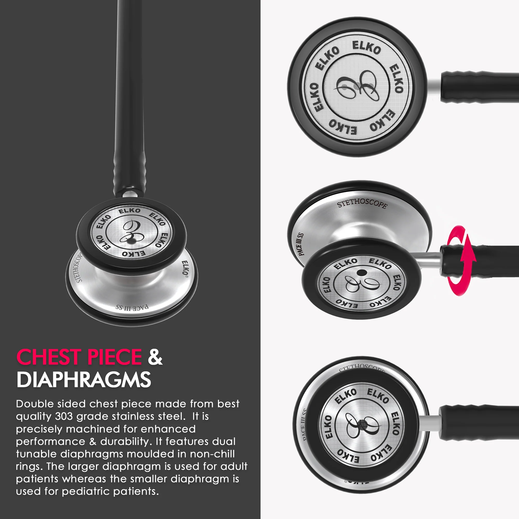 ELKO PACE III SS Stainless Steel Stethoscope - Image 14