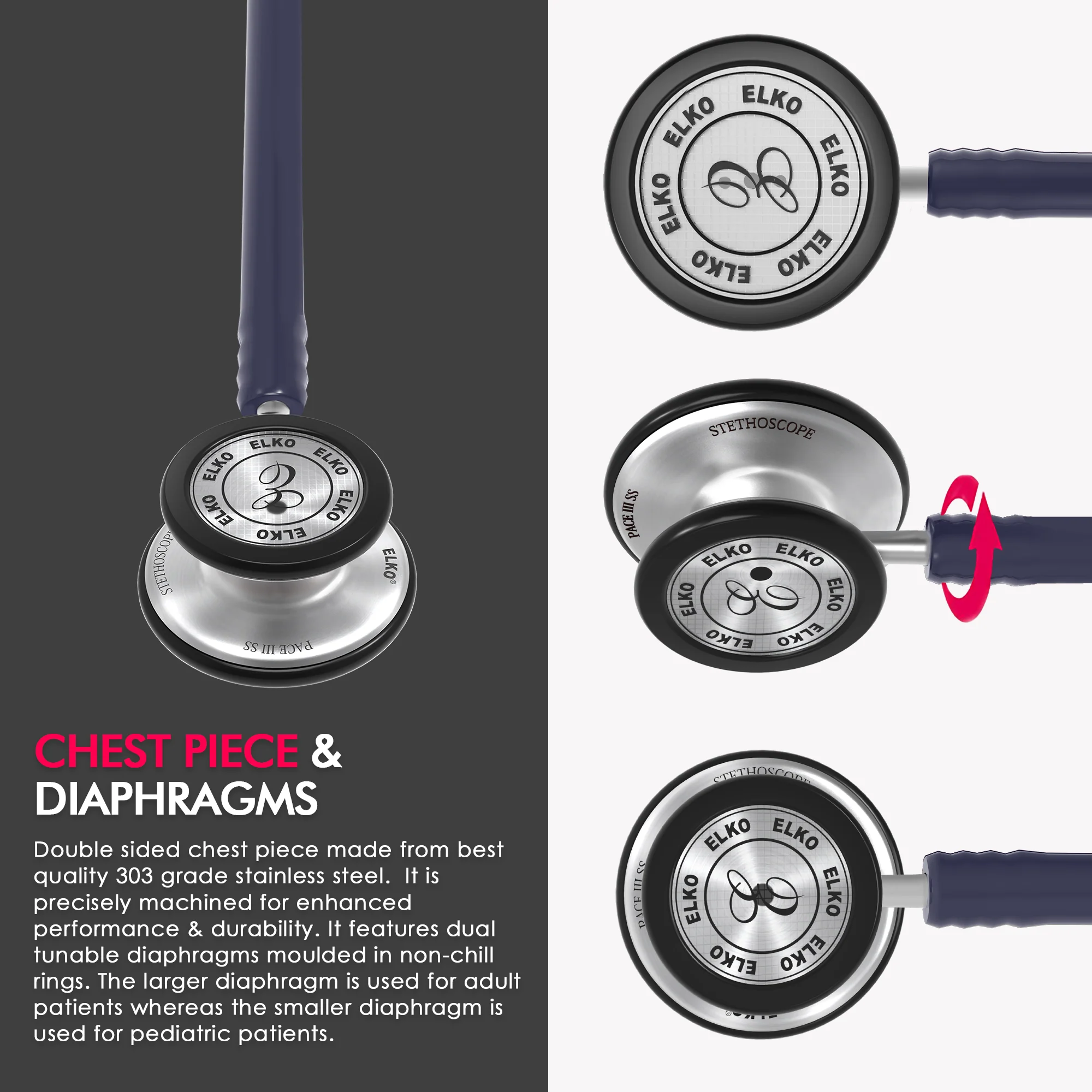 ELKO PACE III SS Stainless Steel Stethoscope - Image 19