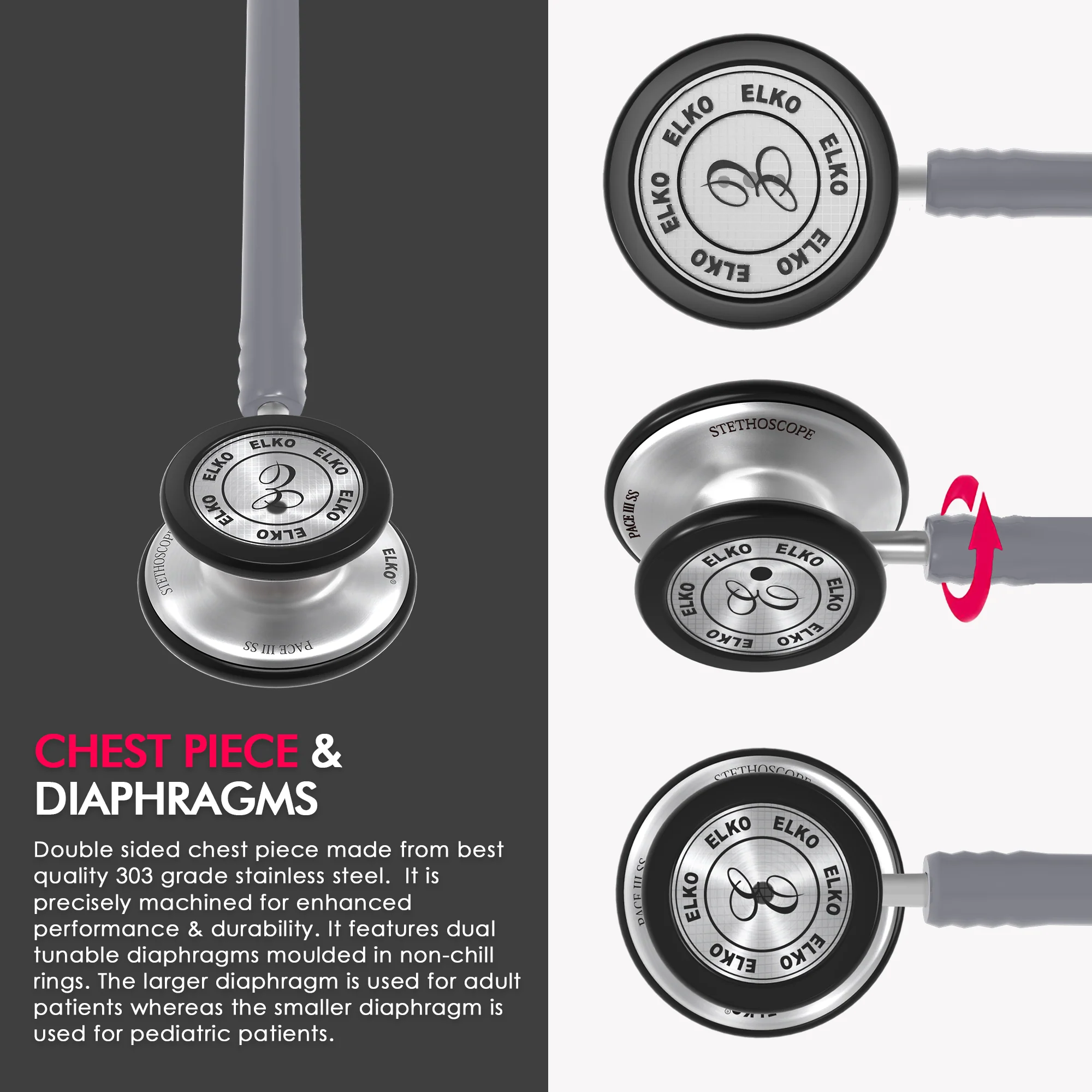 ELKO PACE III SS Stainless Steel Stethoscope - Image 32