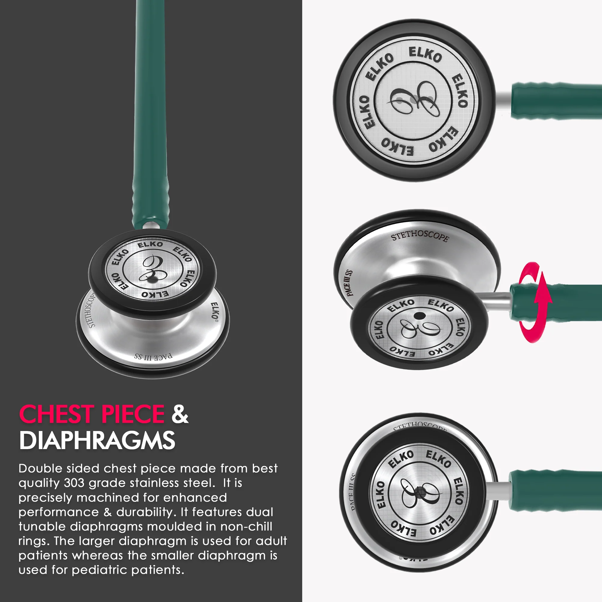 ELKO PACE III SS Stainless Steel Stethoscope - Image 4