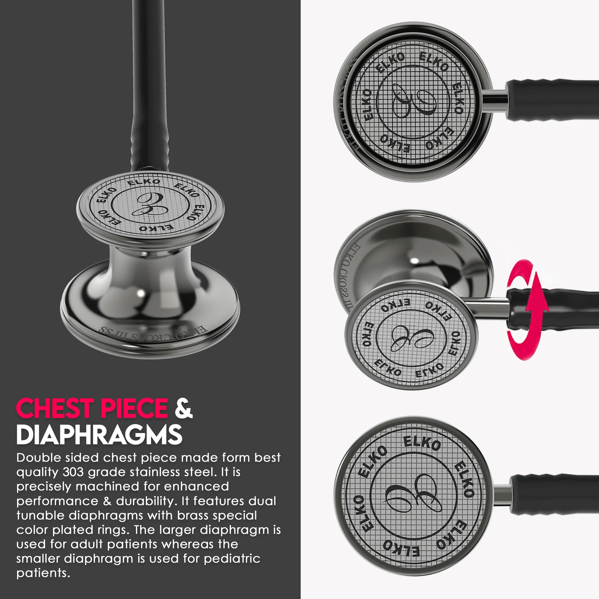 ELKO CROSS III SS Stainless Steel Stethoscope - Smoke Grey - Image 14