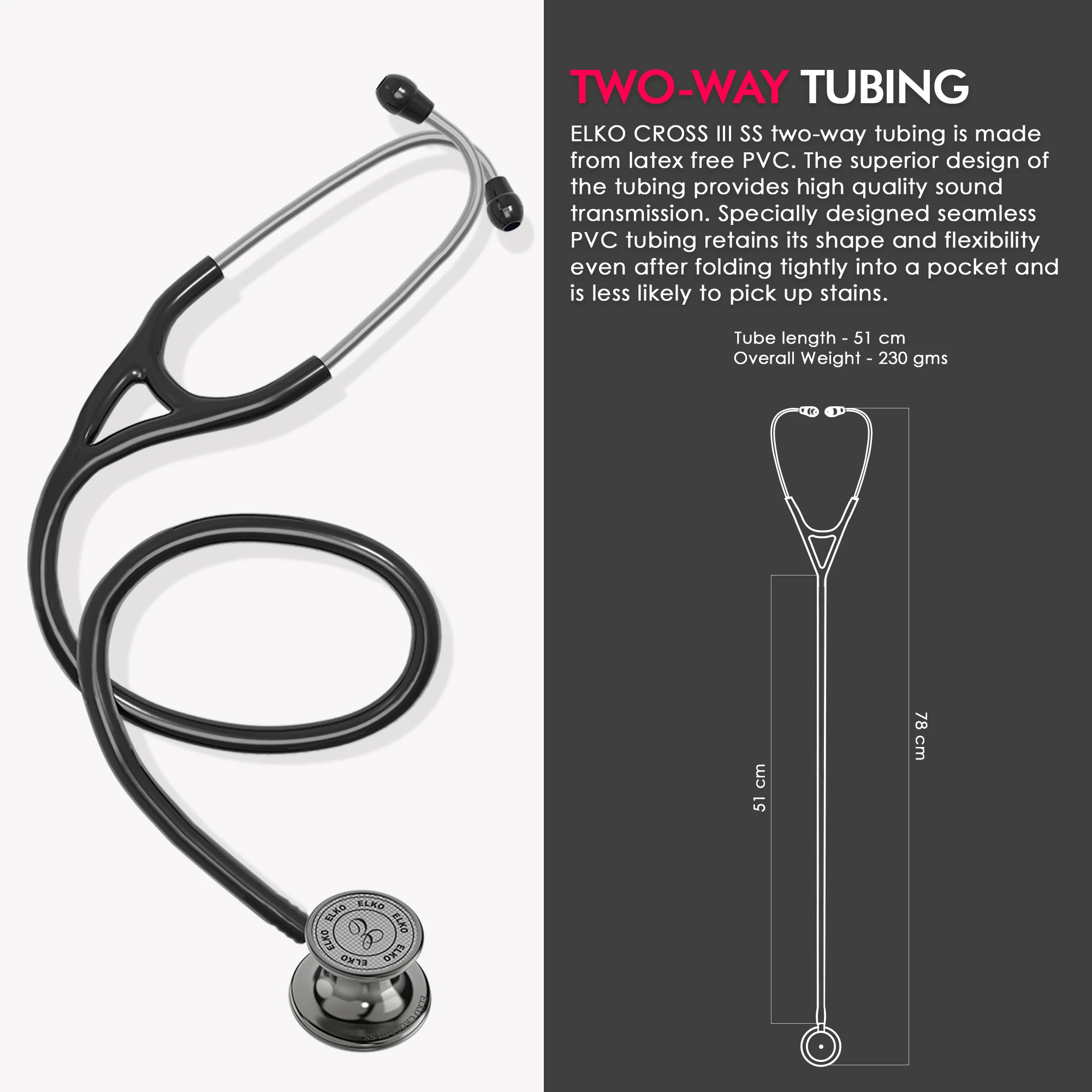 ELKO CROSS III SS Stainless Steel Stethoscope - Smoke Grey - Image 15