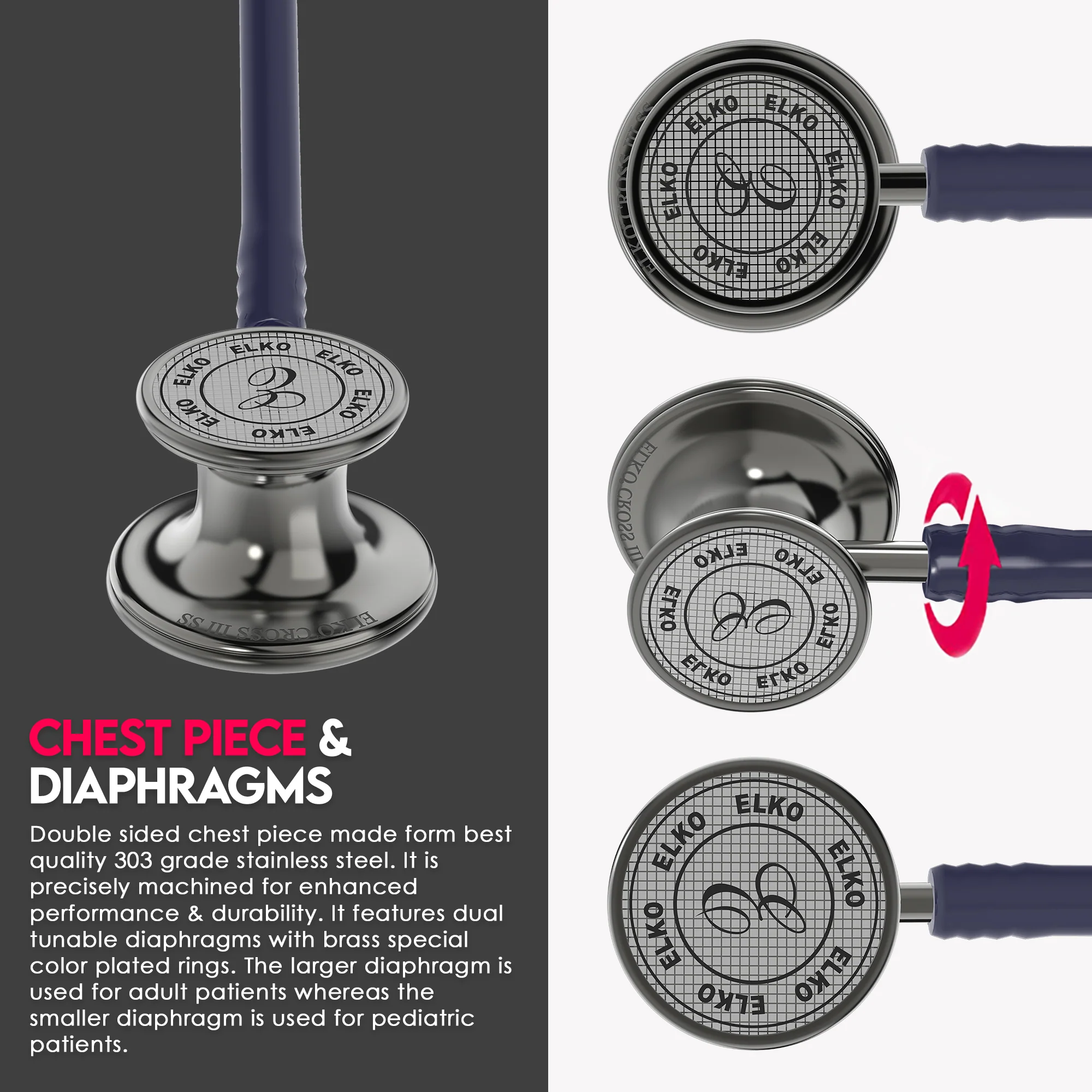 ELKO CROSS III SS Stainless Steel Stethoscope - Smoke Grey - Image 22