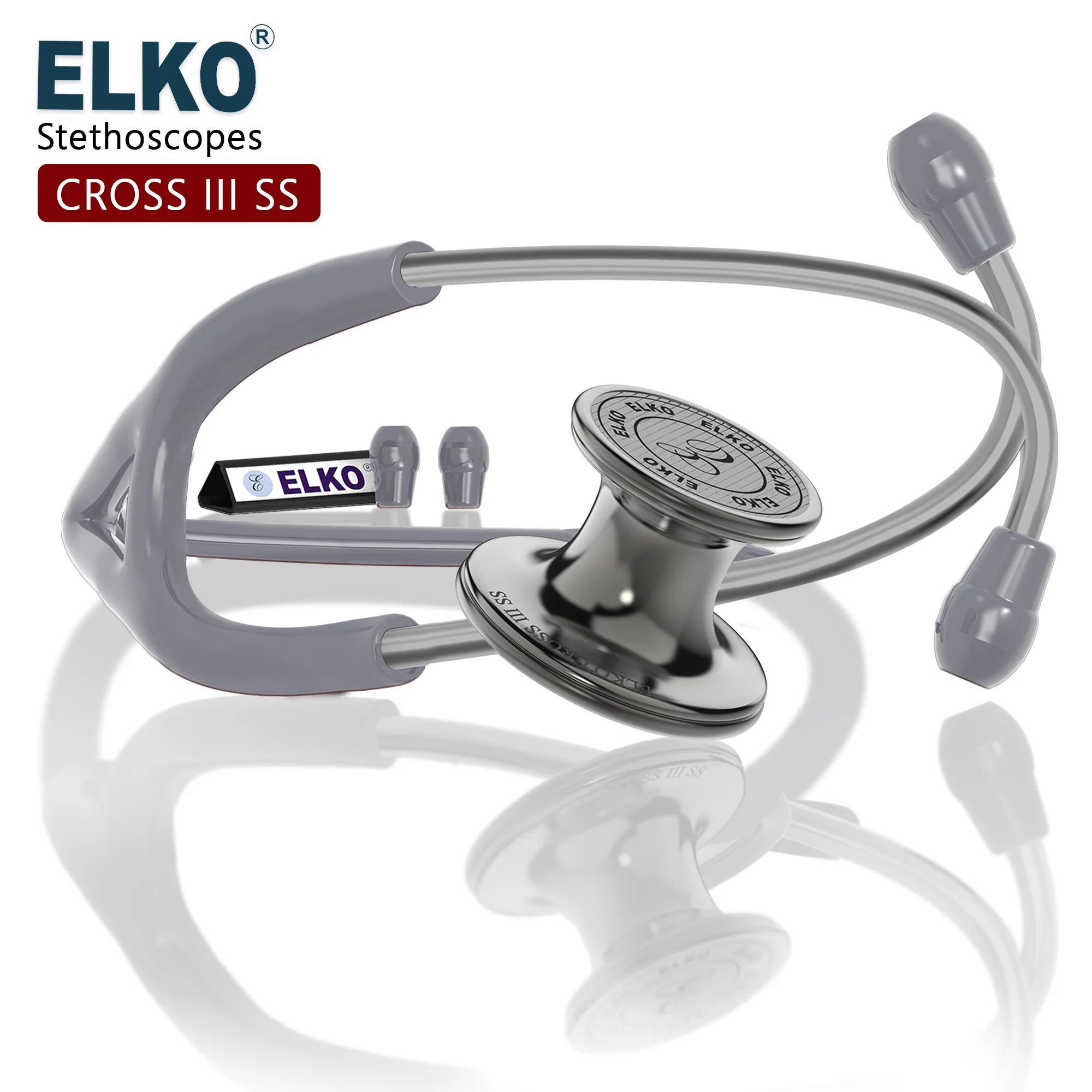 ELKO CROSS III SS Stainless Steel Stethoscope - Smoke Grey - Image 3