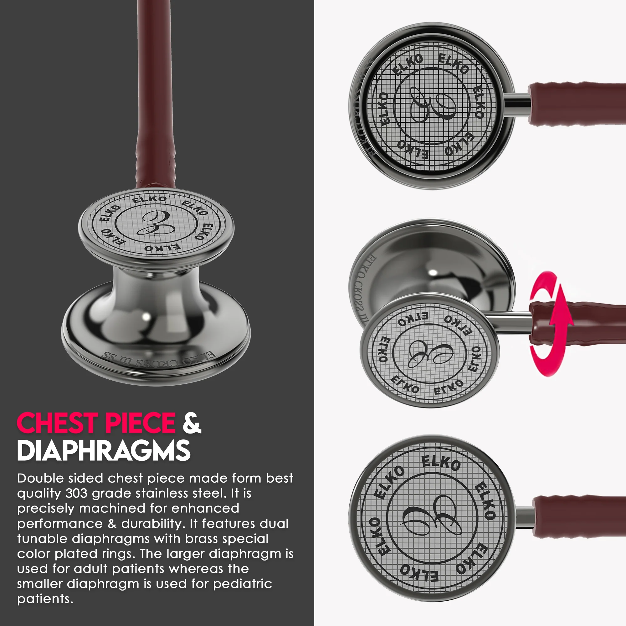 ELKO CROSS III SS Stainless Steel Stethoscope - Smoke Grey - Image 30