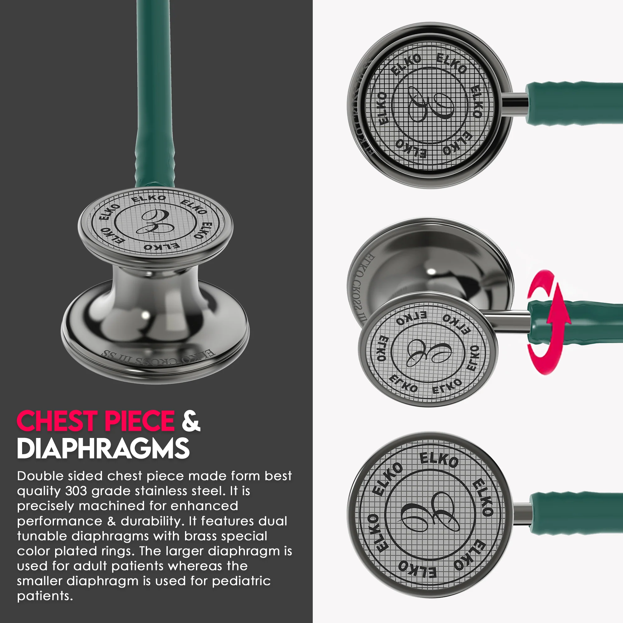 ELKO CROSS III SS Stainless Steel Stethoscope - Smoke Grey - Image 39