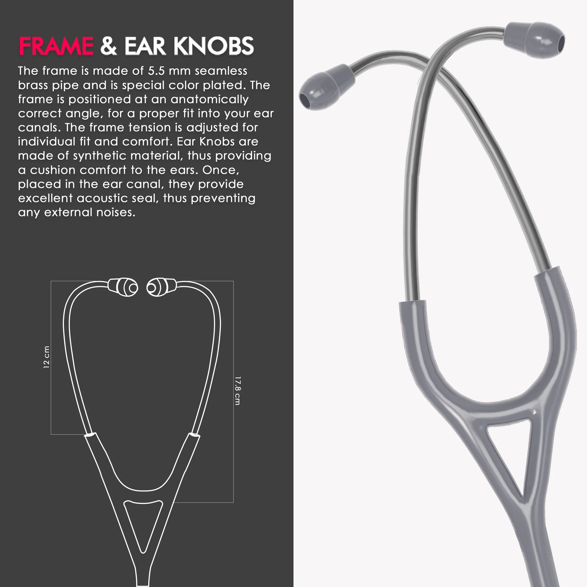 ELKO CROSS III SS Stainless Steel Stethoscope - Smoke Grey - Image 5