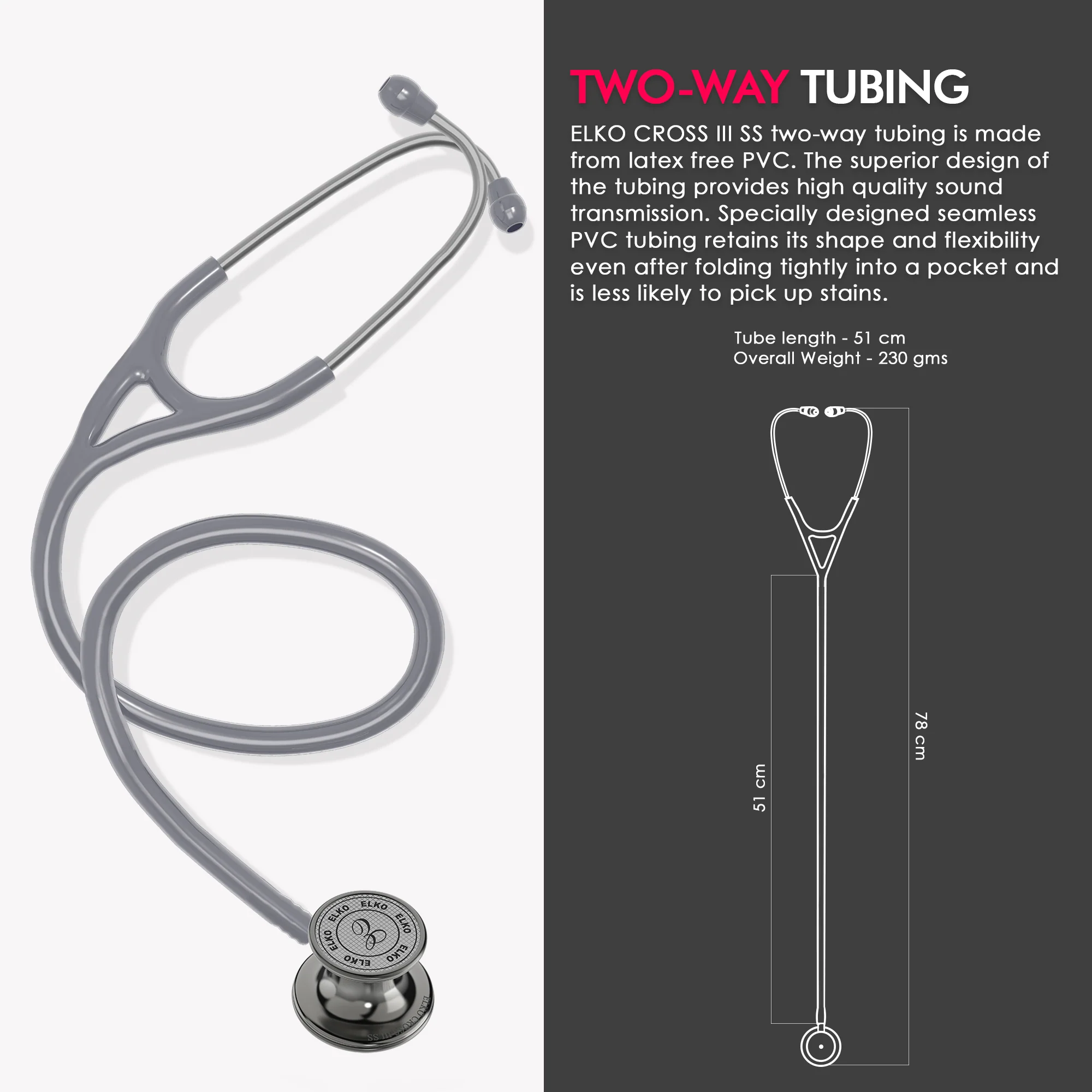 ELKO CROSS III SS Stainless Steel Stethoscope - Smoke Grey - Image 7